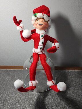 Vintage Annalee Christmas Red Candy Stripe Elf Doll 14" Shelf Sitter Posable